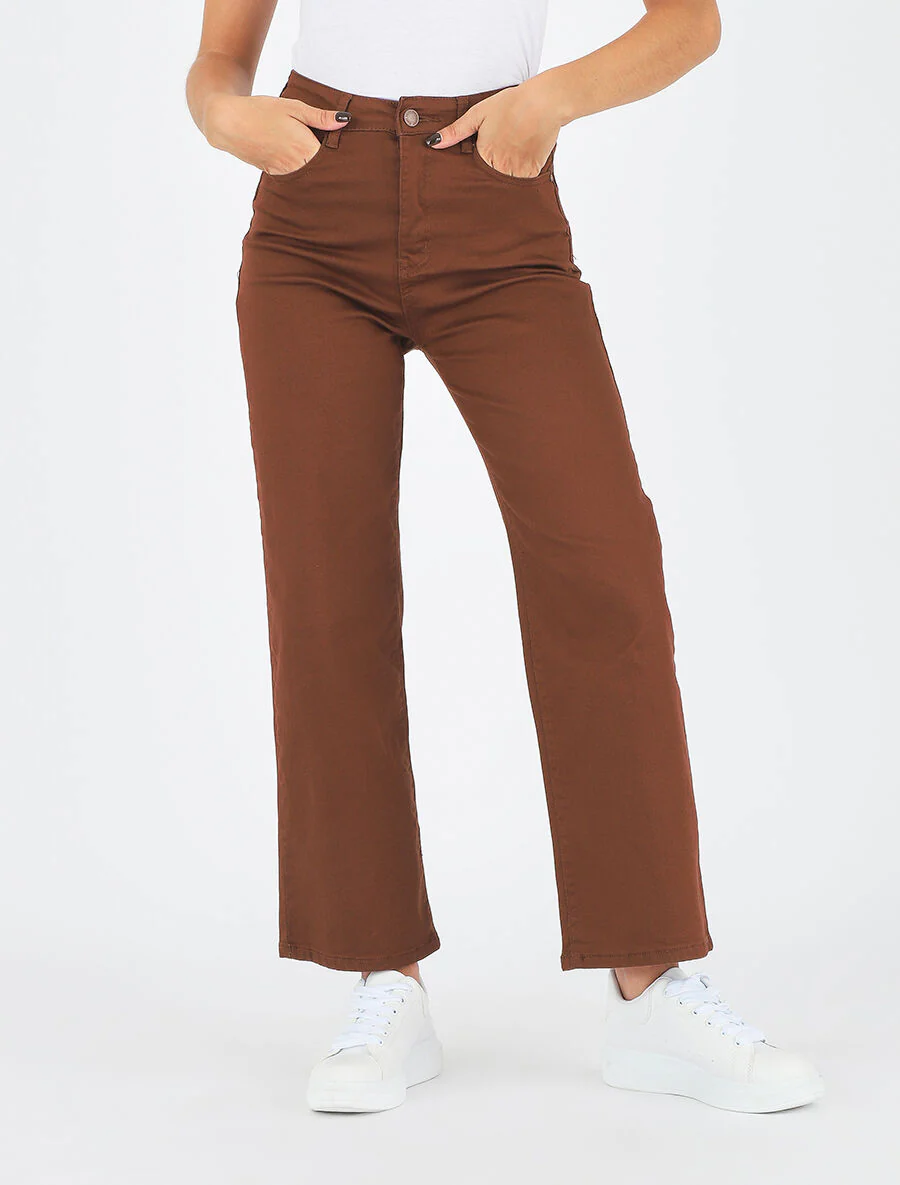Jean large coupe droite - Marron - Image 4