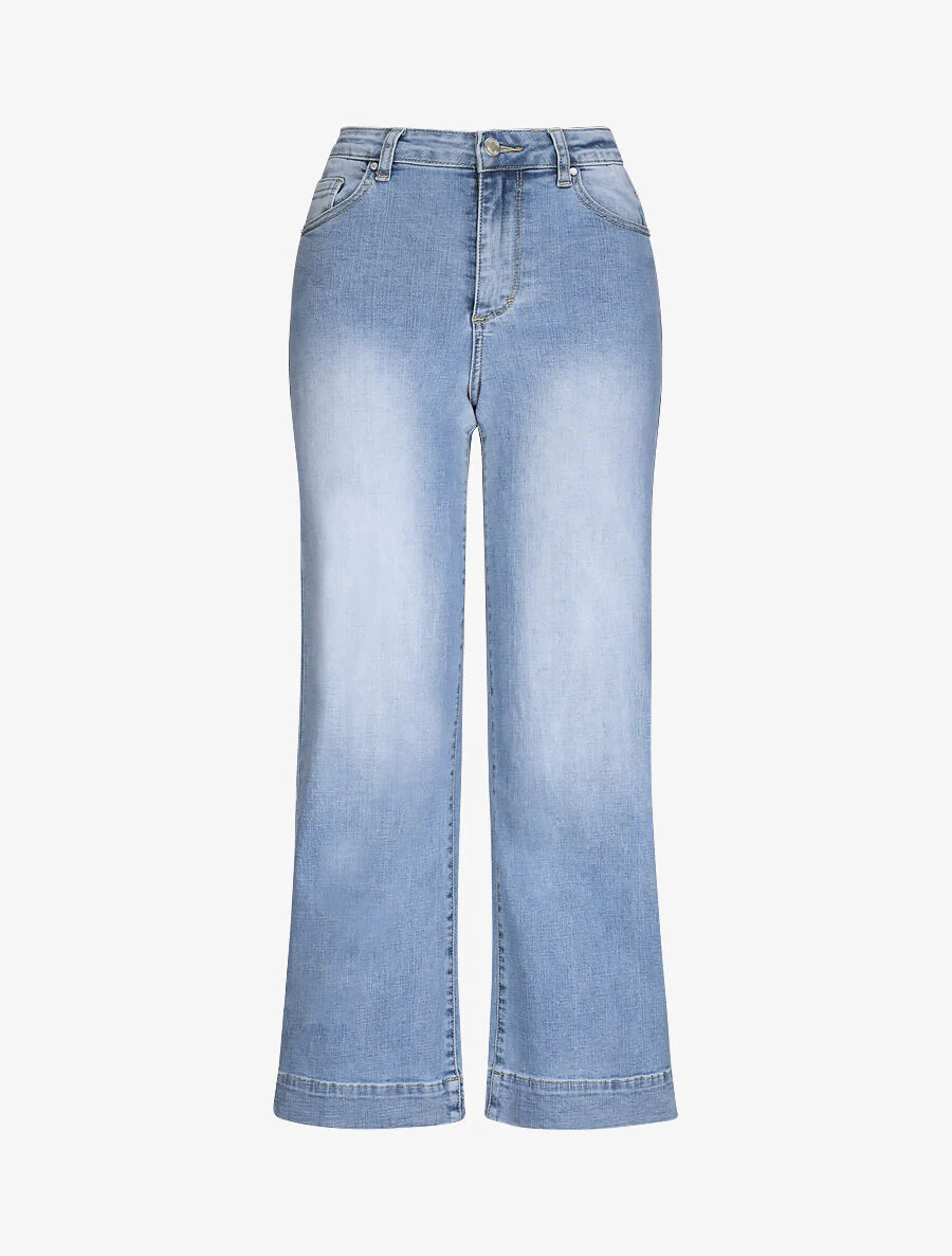 Jean large délavé taille haute - Bleu clair