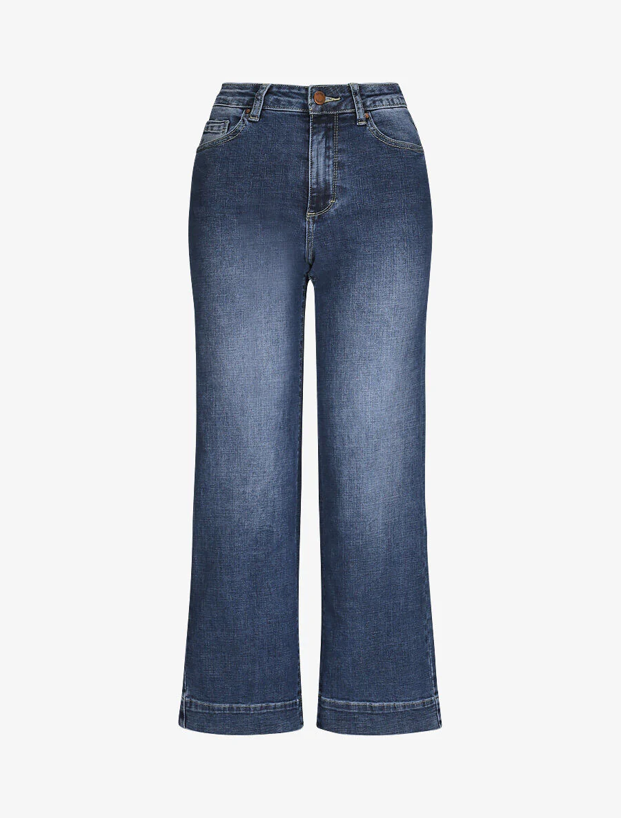 Jean large délavé taille haute - Bleu denim