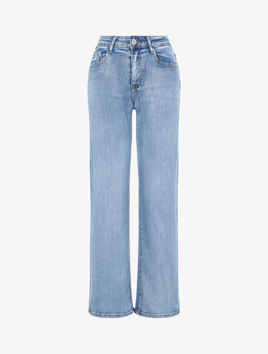 Jean large droit taille haute - Bleu denim