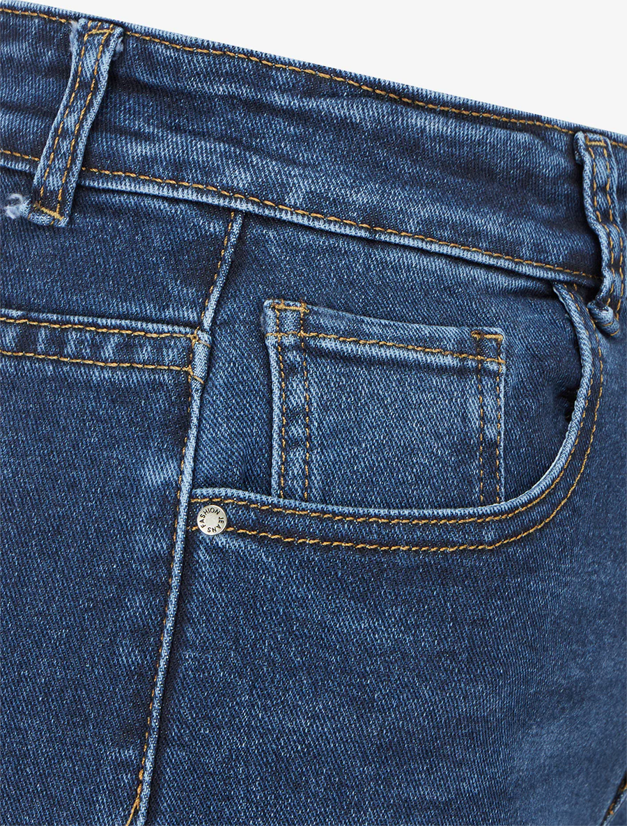Jean légèrement délavé coupe droite - Bleu - Image 3
