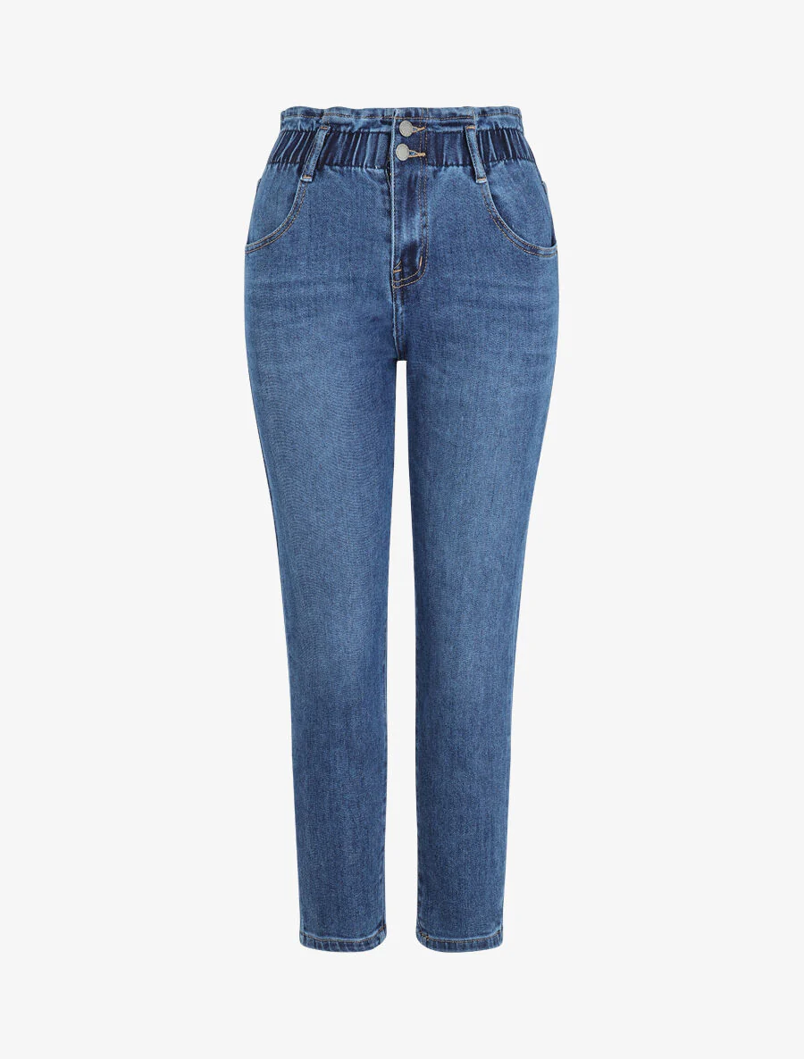 Jean mom à taille élastiquée - Bleu