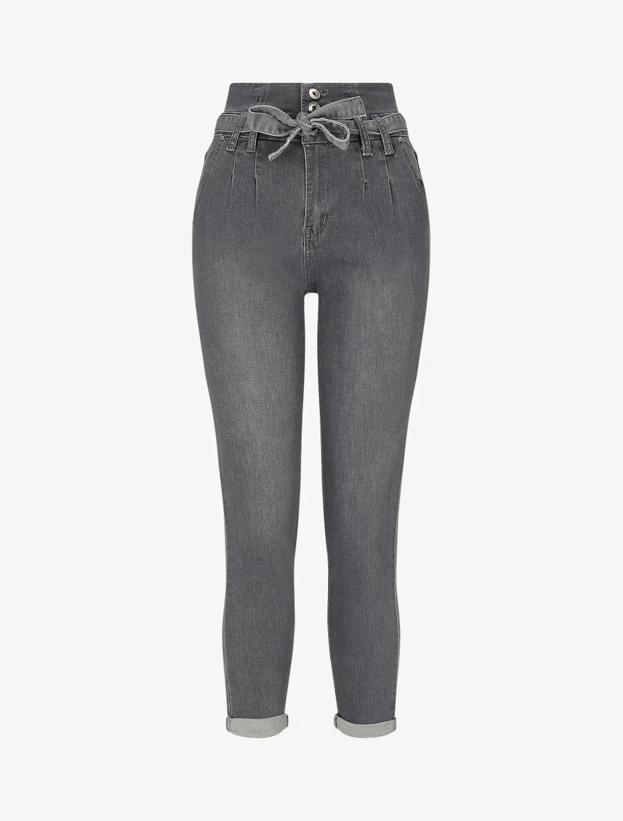 Jean mom fit taille haute boutonnée - Gris