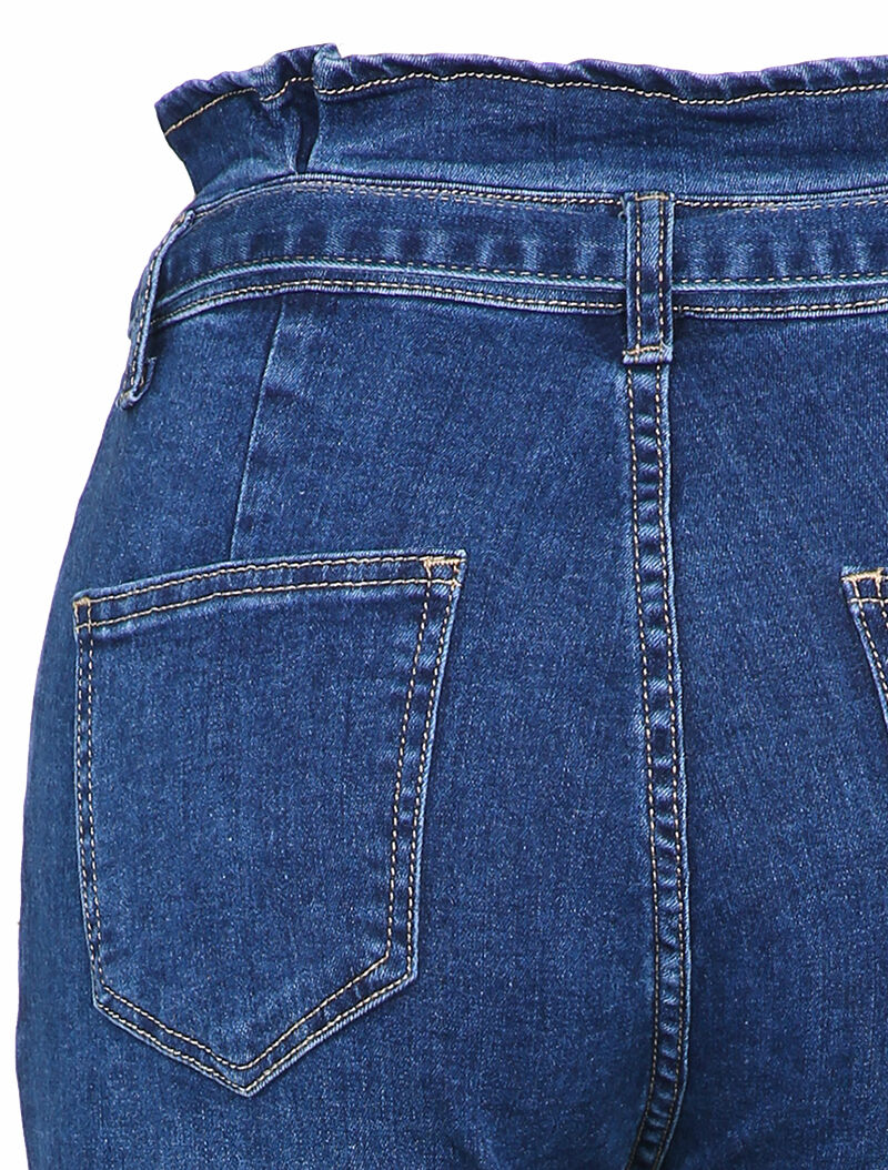 Jean mom taille empire à fronces - Bleu denim - Image 3