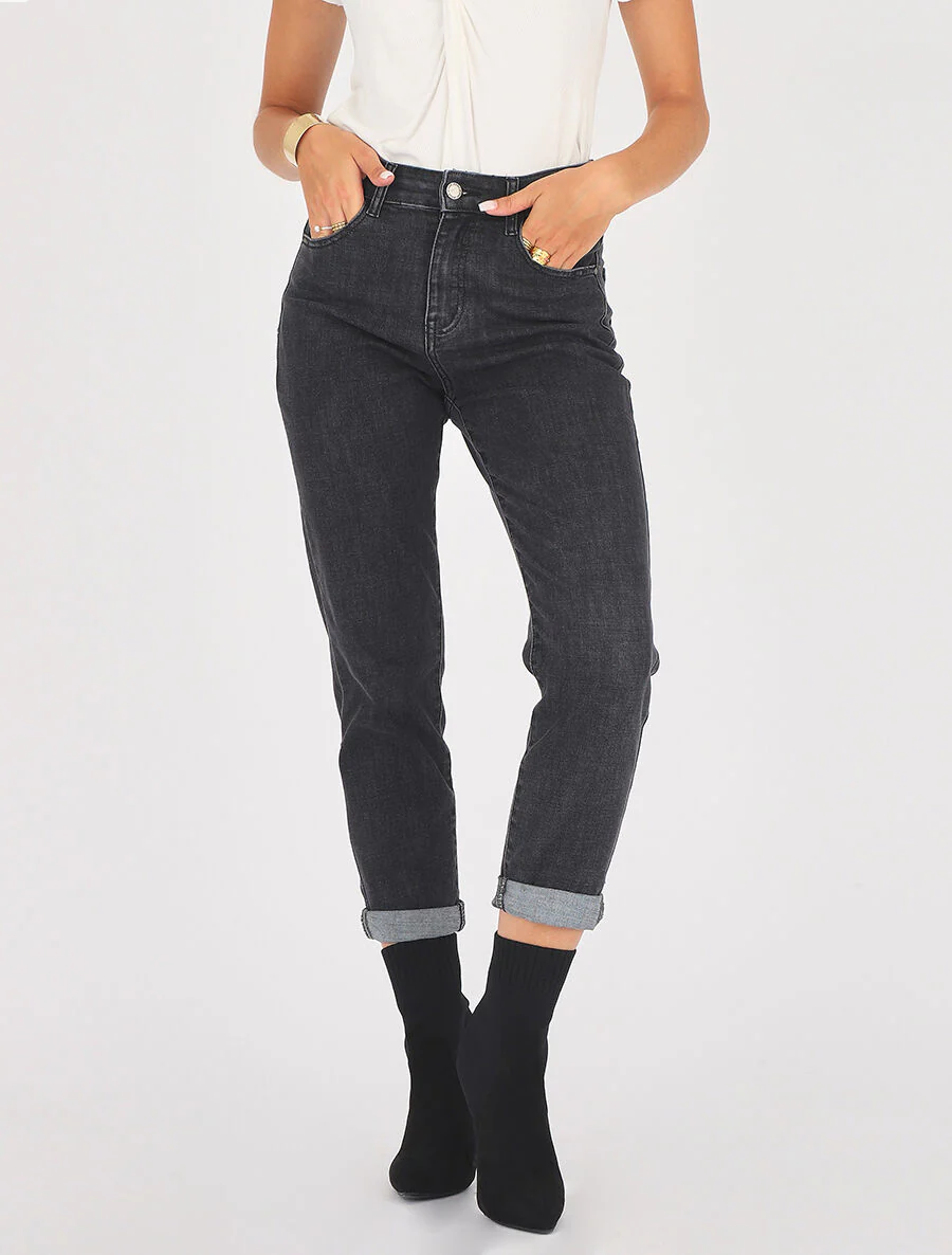 Jean mom taille haute - Anthracite