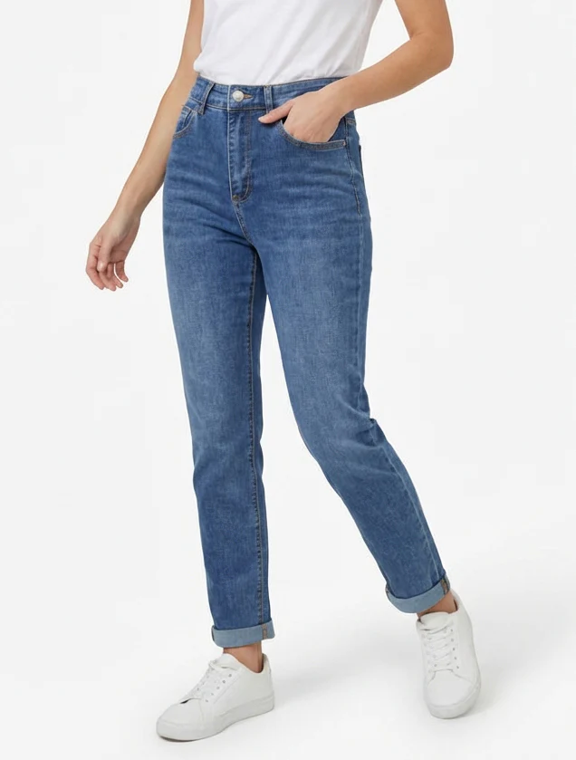 Jean mom taille haute - Bleu denim - Image 4