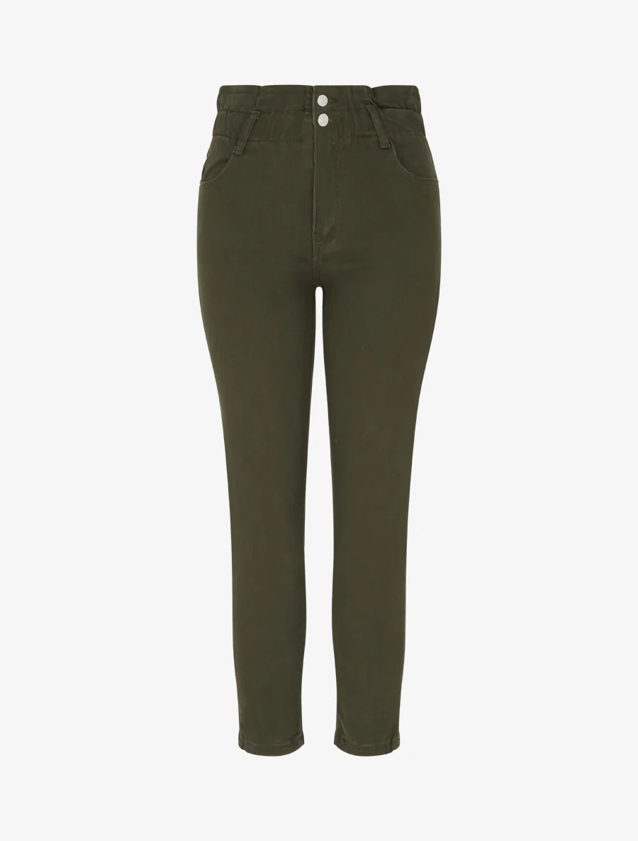 Jean mom taille haute élastiquée - Kaki
