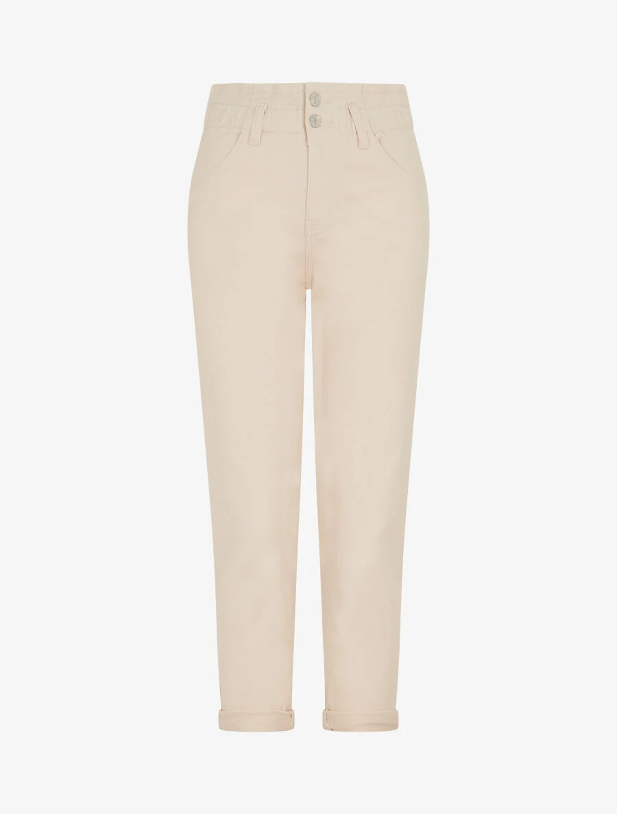 Jean mom taille haute froncée - Beige clair