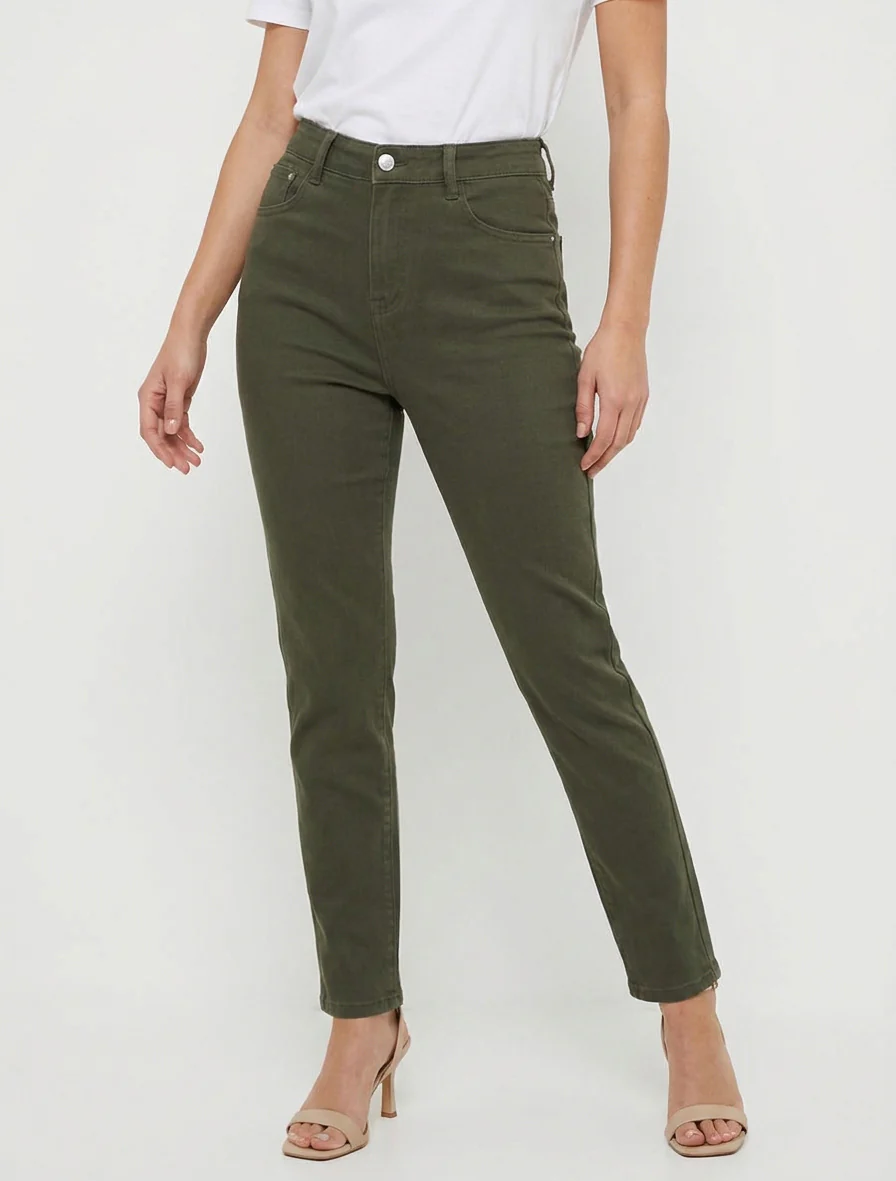 Jean mom uni - Kaki - Image 4