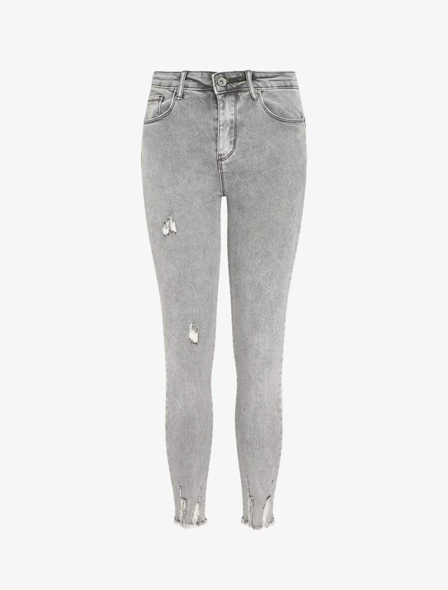 Jean push à bords effilochés coupe skinny - Gris