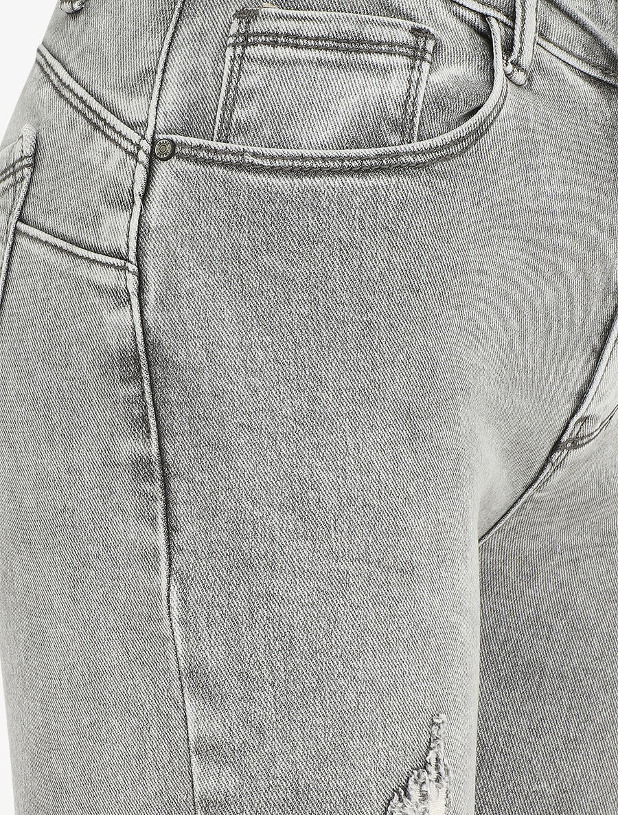 Jean push à bords effilochés coupe skinny - Gris - Image 3