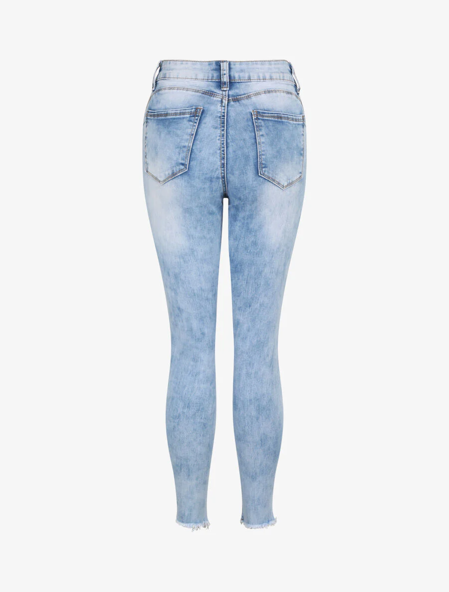 Jean push up à bords à zips - Bleu - Image 2