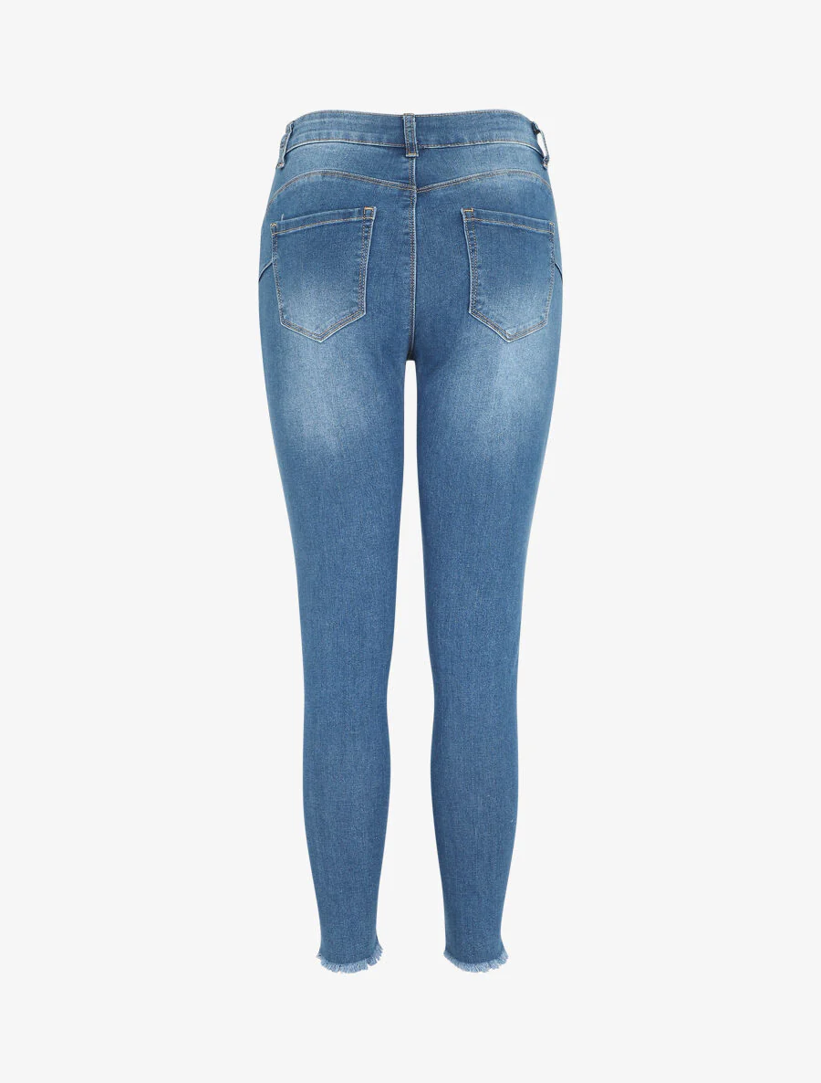 Jean push up à bords effilochés coupe skinny - Bleu - Image 2