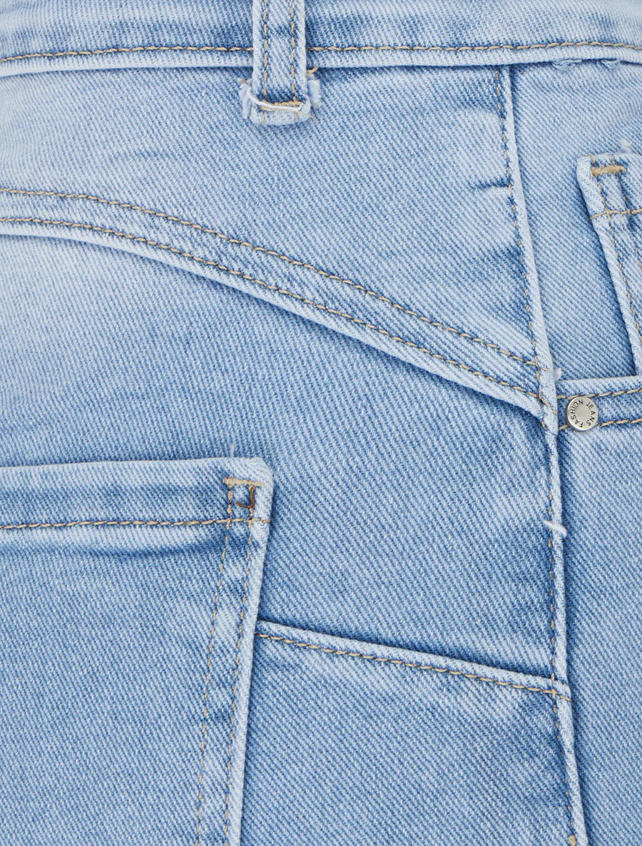 Jean push up à coutures apparentes coupe droite - Bleu - Image 3
