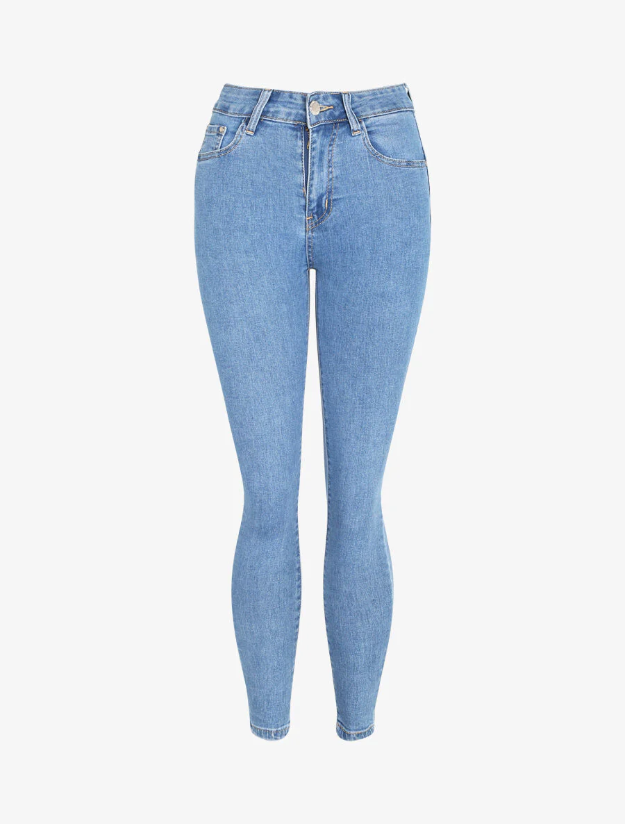 Jean push up à taille à coutures en V - Bleu clair