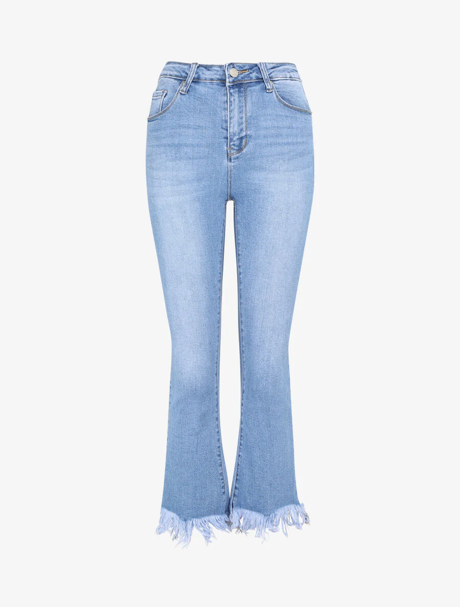 Jean push up coupe flare à bords destroy - Denim clair