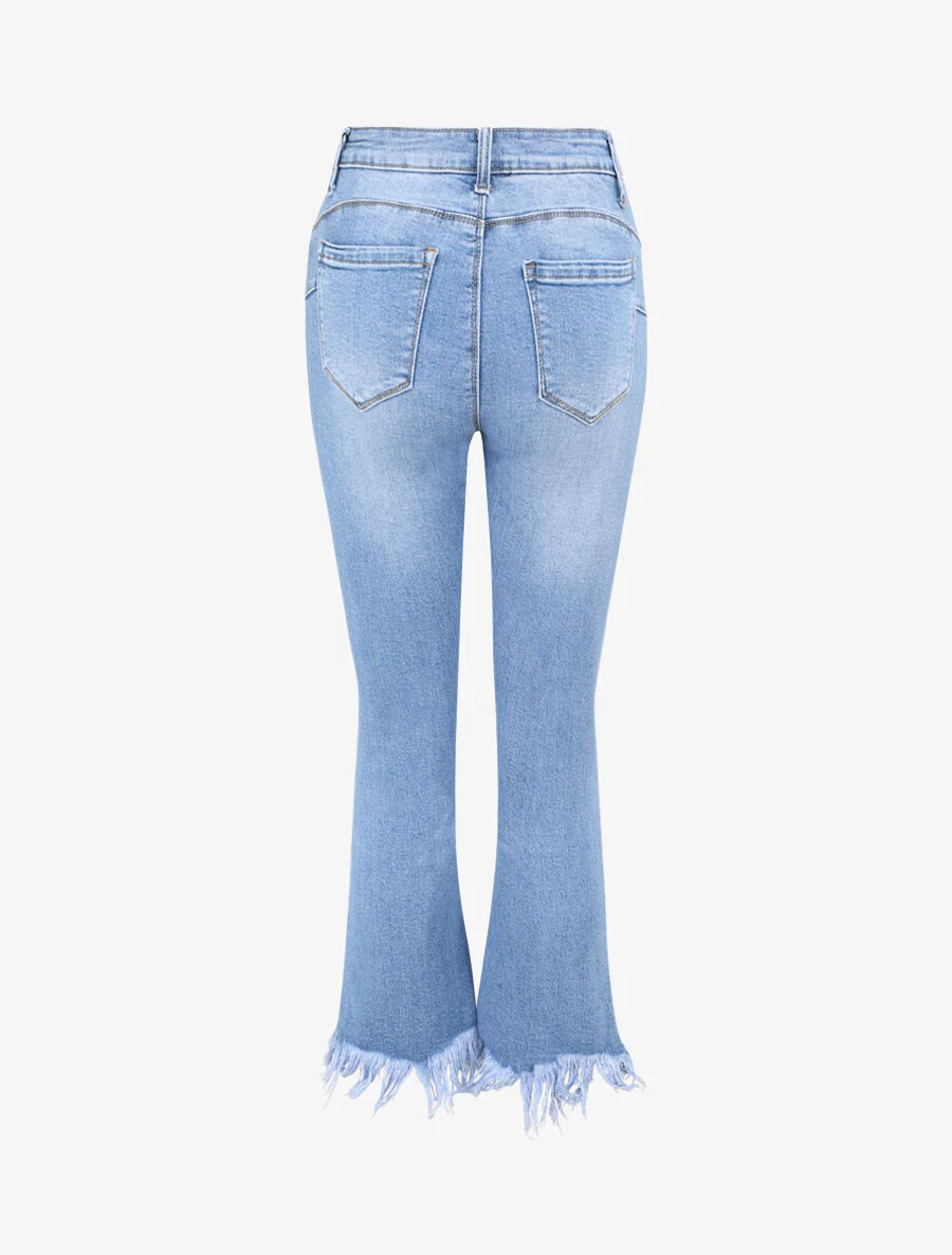 Jean push up coupe flare à bords destroy - Denim clair - Image 2