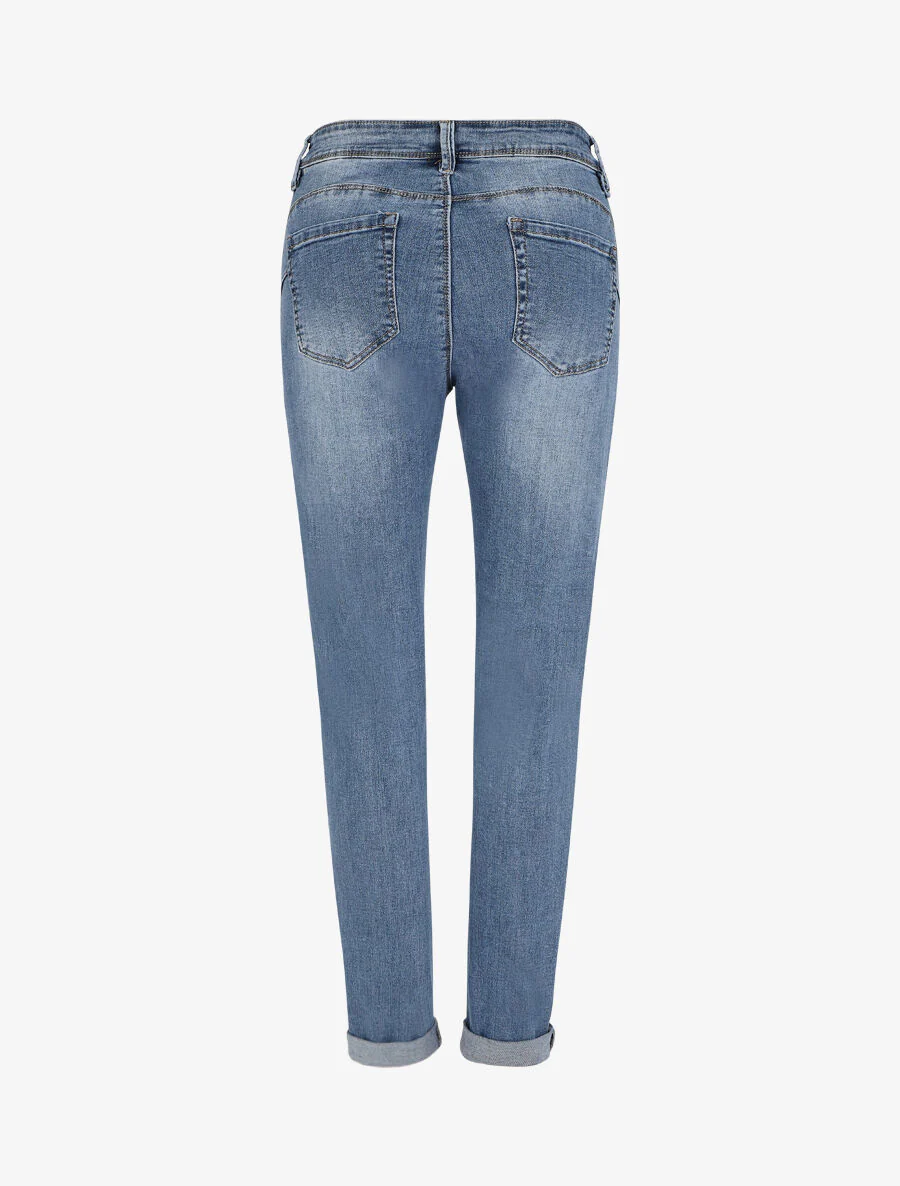 Jean push up coupe slim à revers - Bleu denim - Image 2