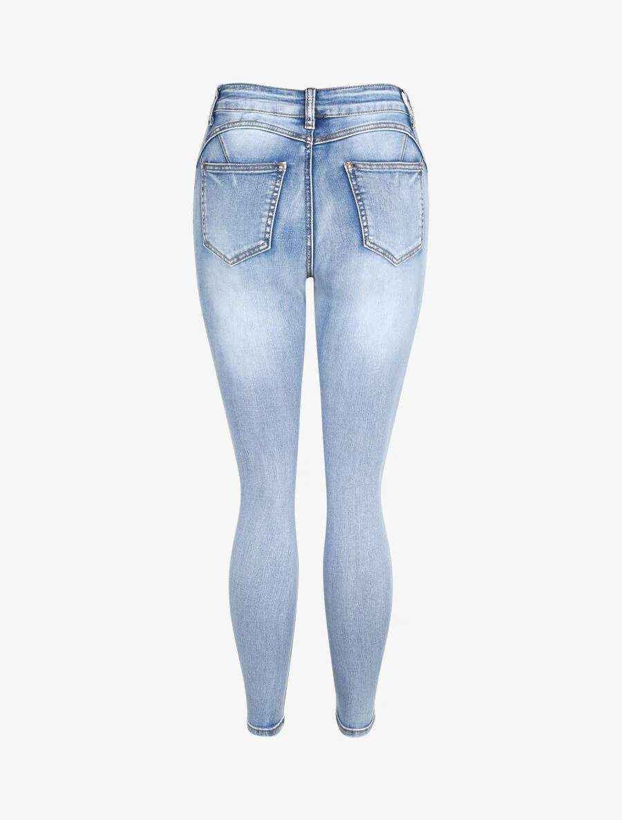 Jean push up délavé à taille haute - Bleu - Image 2