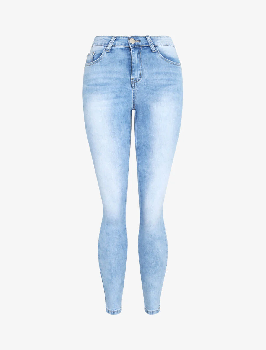 Jean push up délavé à taille haute - Bleu clair