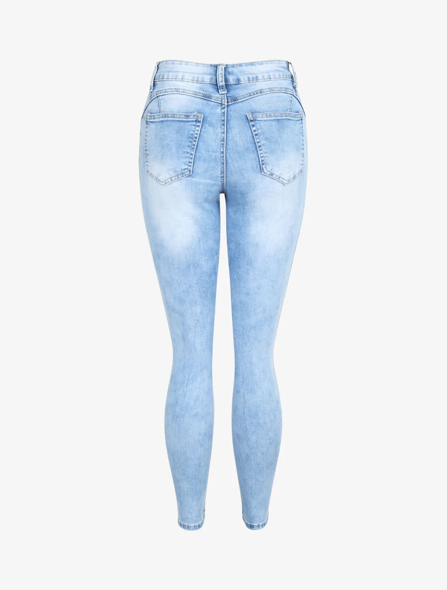 Jean push up délavé à taille haute - Bleu clair - Image 2