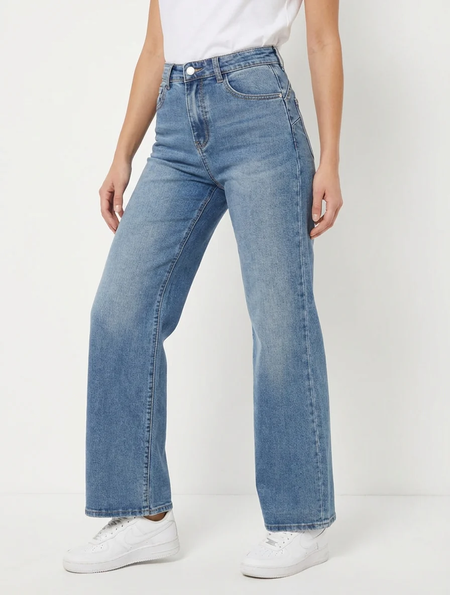 Jean push-up délavé coupe ample - Bleu - Image 4