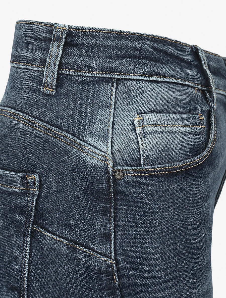 Jean push up délavé coupe droite - Bleu - Image 3