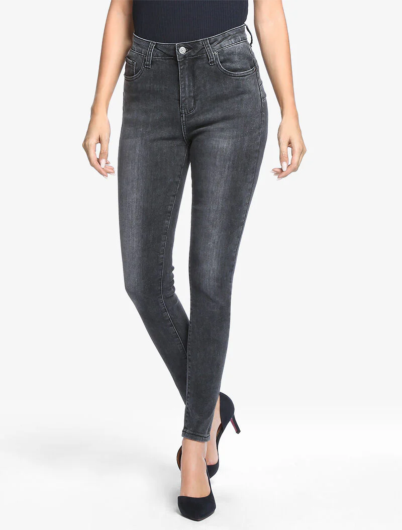 Jean push up délavé - gris foncé