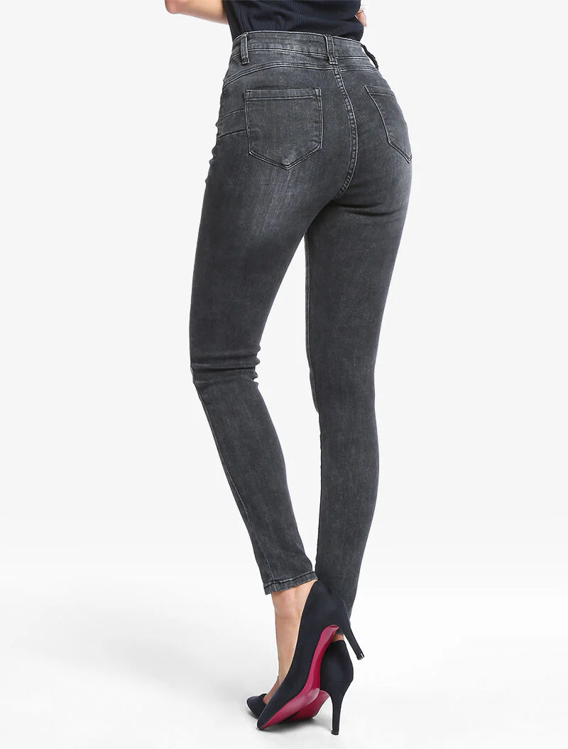Jean push up délavé - gris foncé - Image 2
