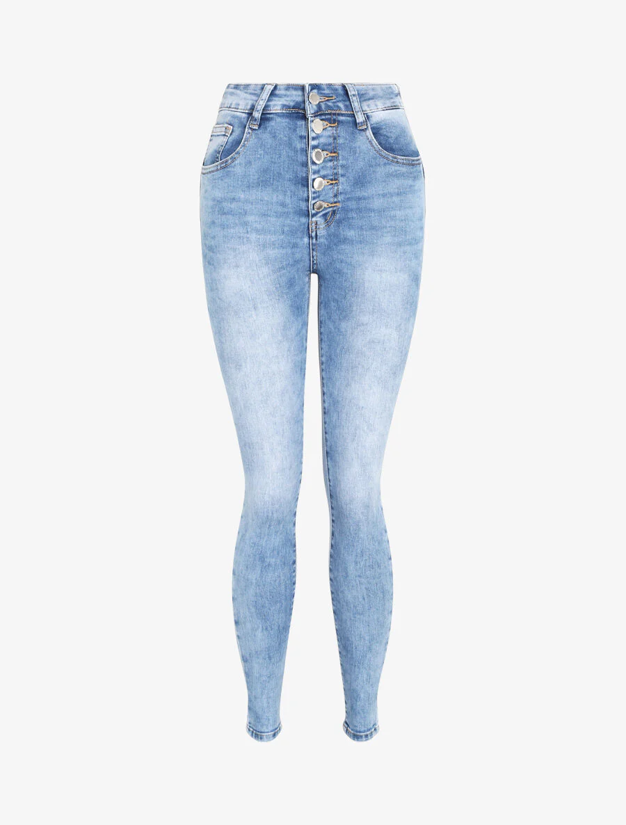 Jean push up délavé et boutonné - Bleu clair