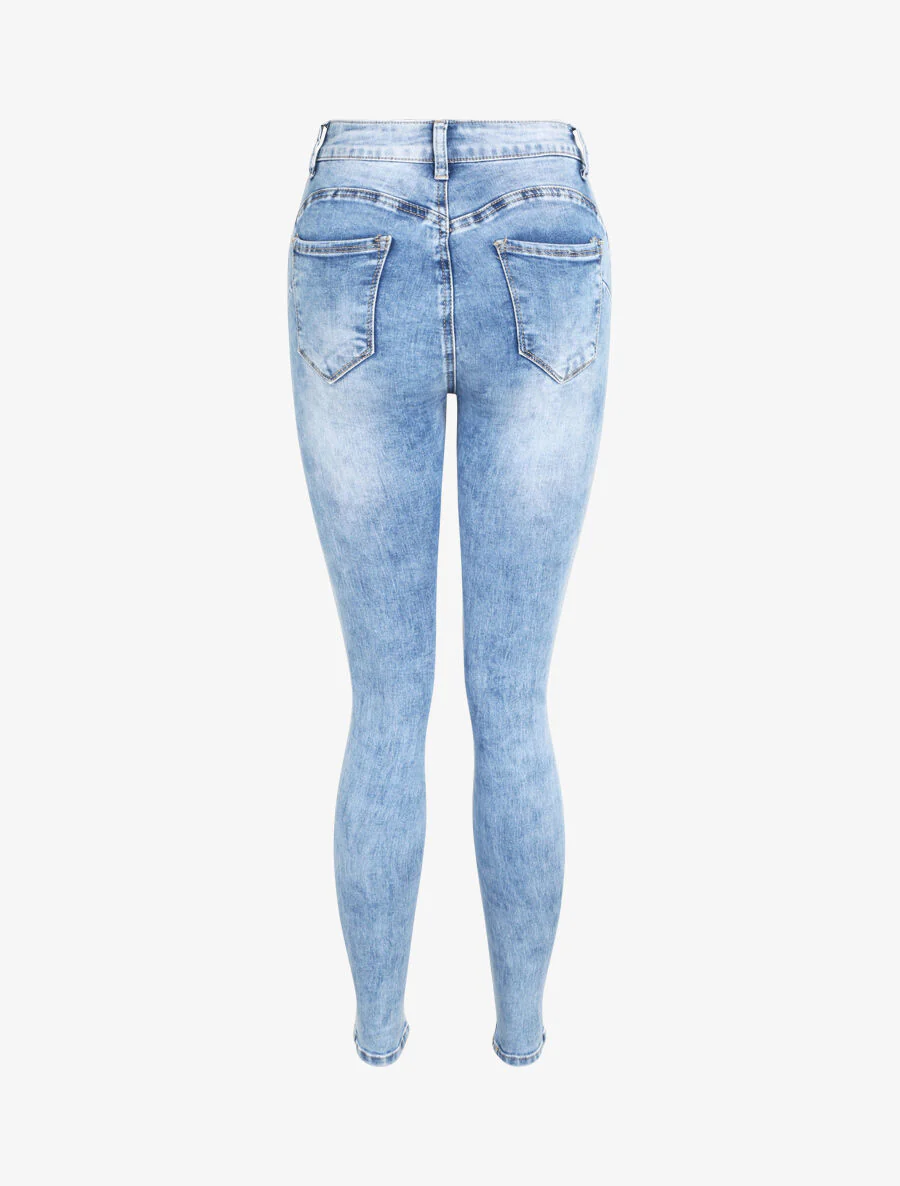 Jean push up délavé et boutonné - Bleu clair - Image 2