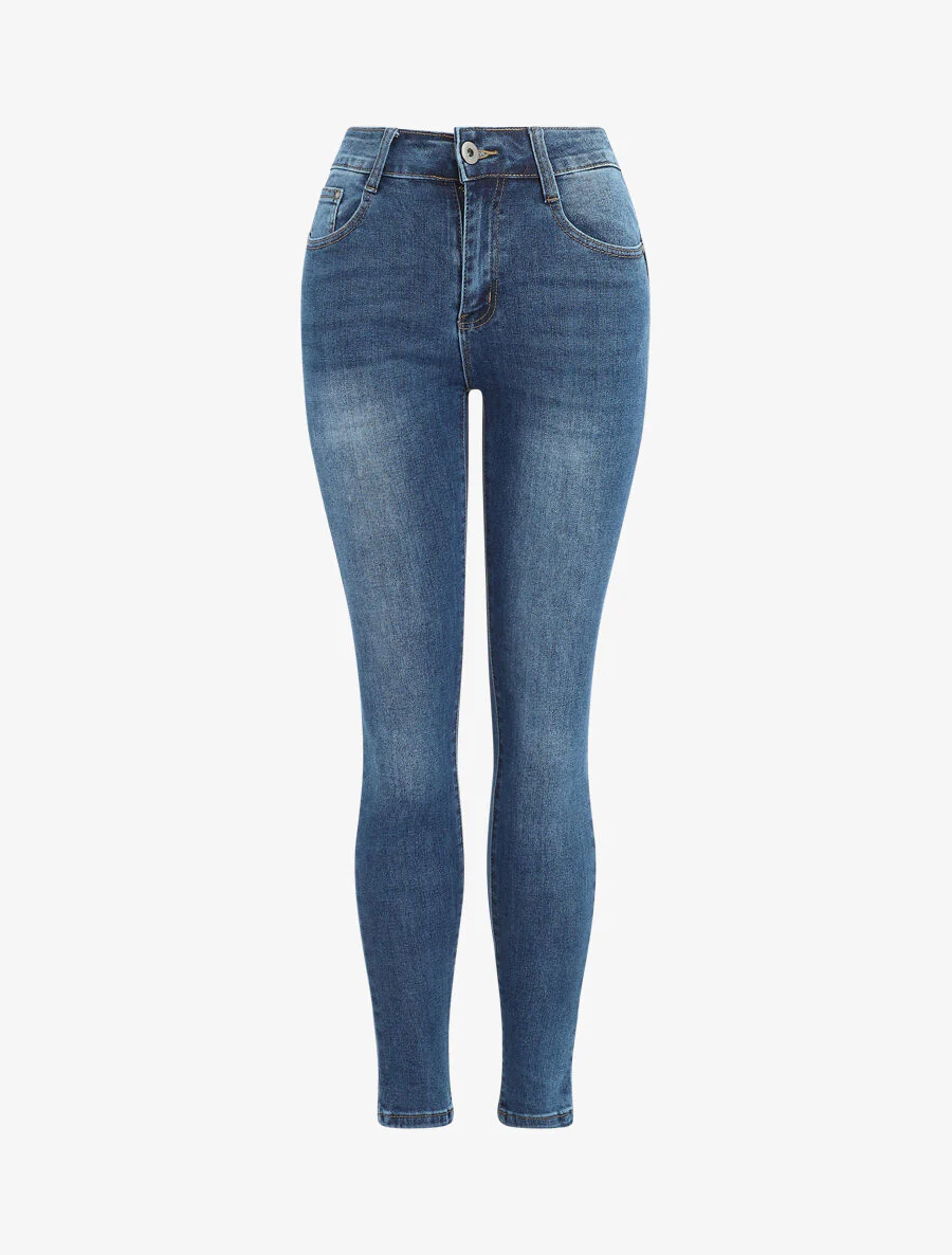Jean push up légèrement délavé coupe skinny - Bleu