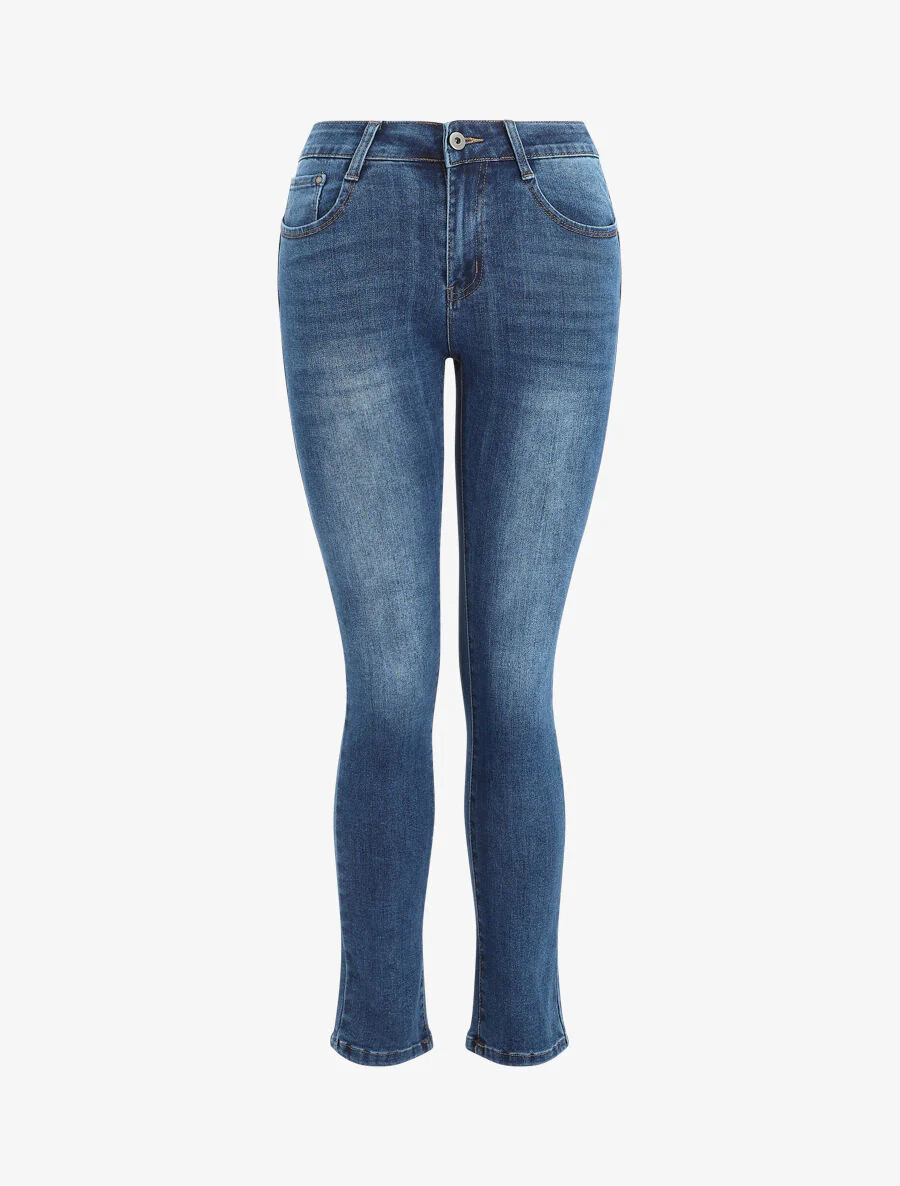 Jean push up légèrement délavé coupe slim - Bleu