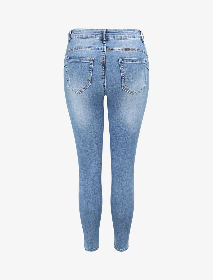 Jean push up skinny délavé et éraflé - Bleu denim - Image 2