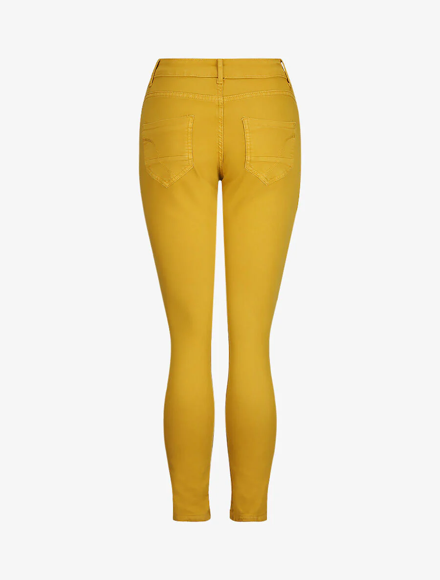 Jean réversible slim taille haute effet froissé imprimé fleuri - Moutarde - Image 2