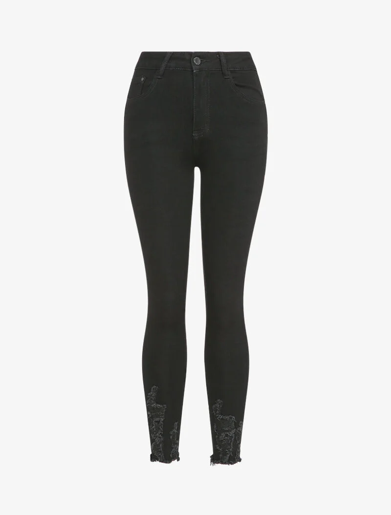 Jean skinny à bords coupe franche déchirés - Noir