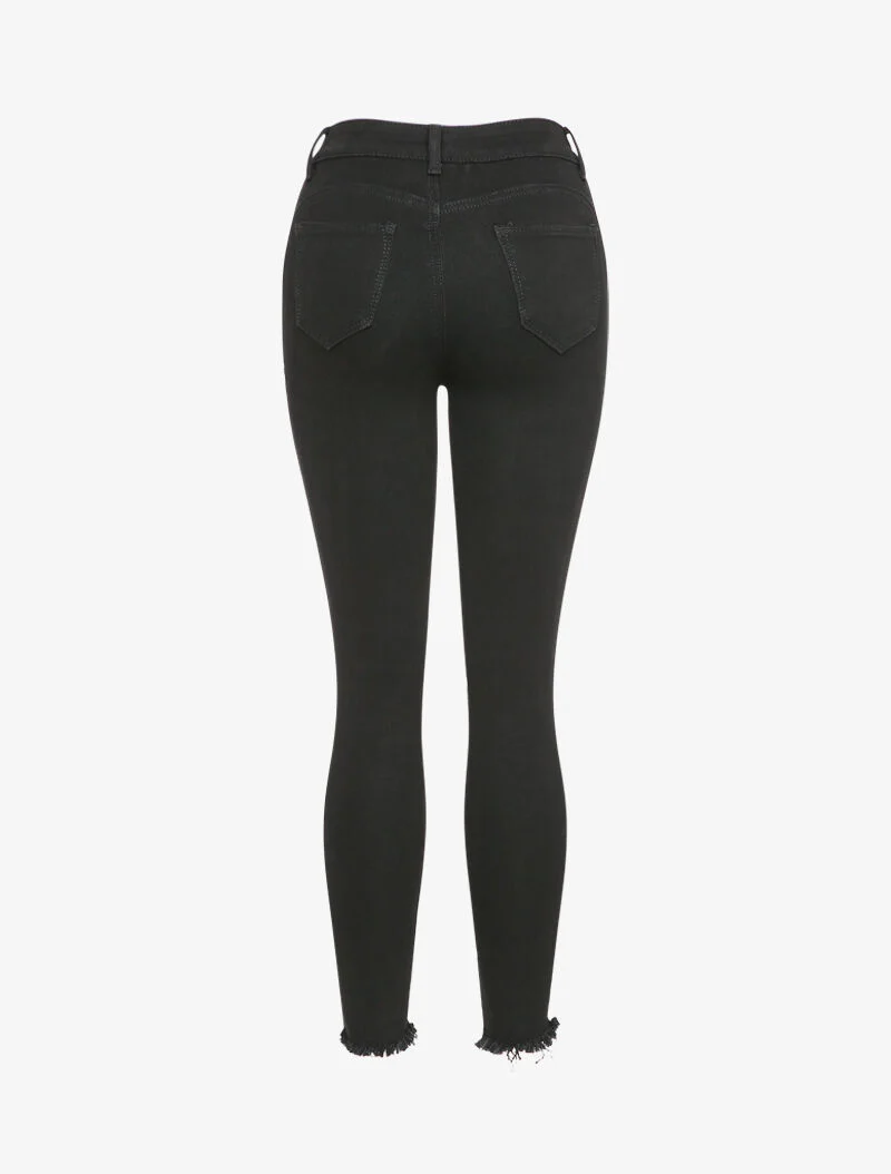 Jean skinny à bords coupe franche déchirés - Noir - Image 2