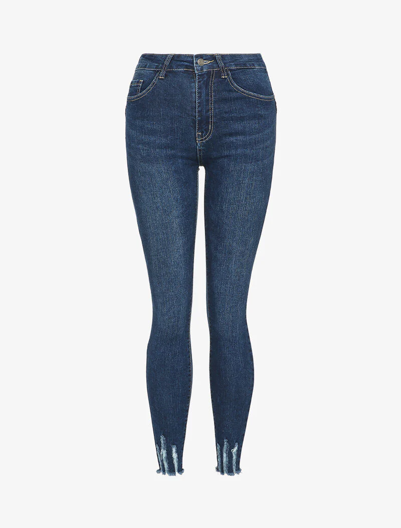 Jean skinny à bords coupe franche - Bleu denim