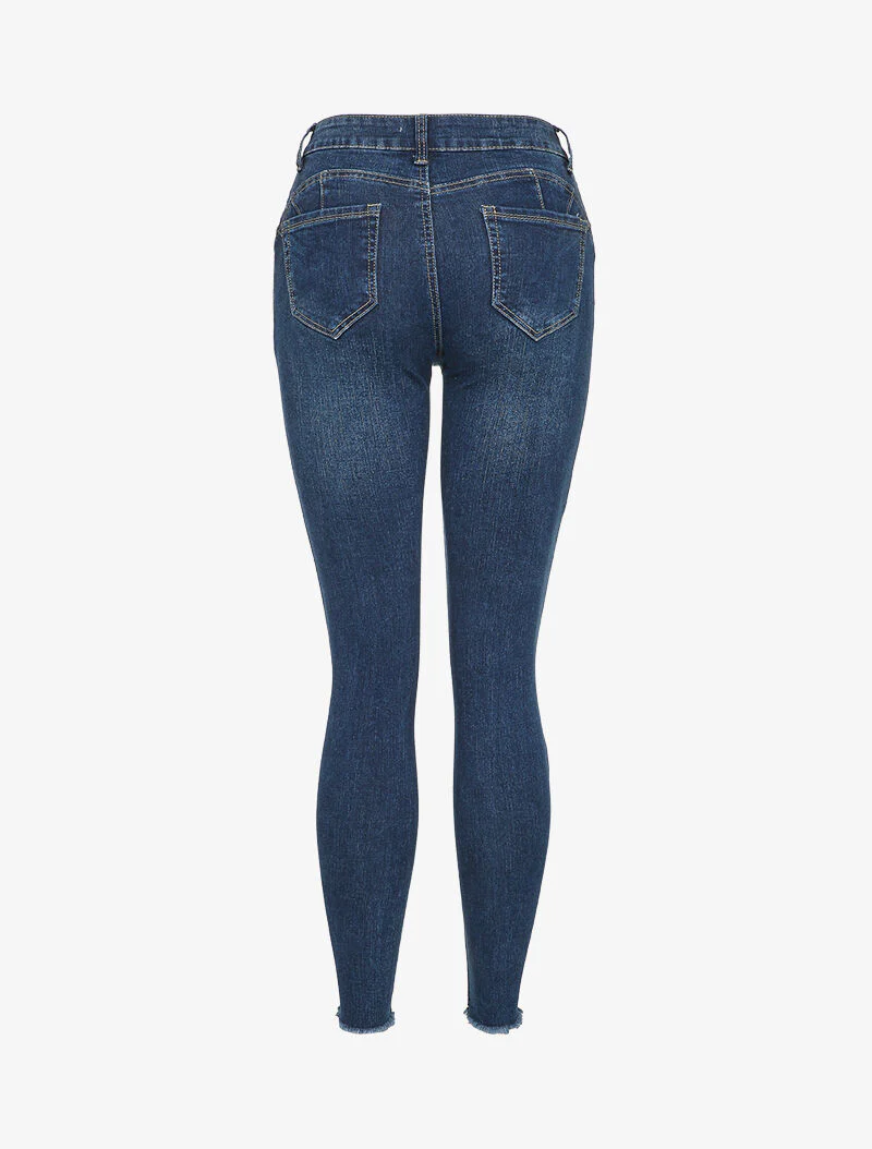 Jean skinny à bords coupe franche - Bleu denim - Image 2