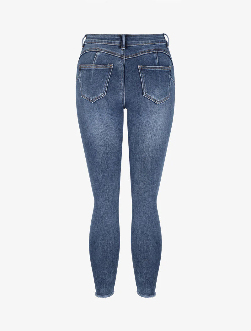 Jean skinny à bords coupe franche effilochés - Bleu - Image 2