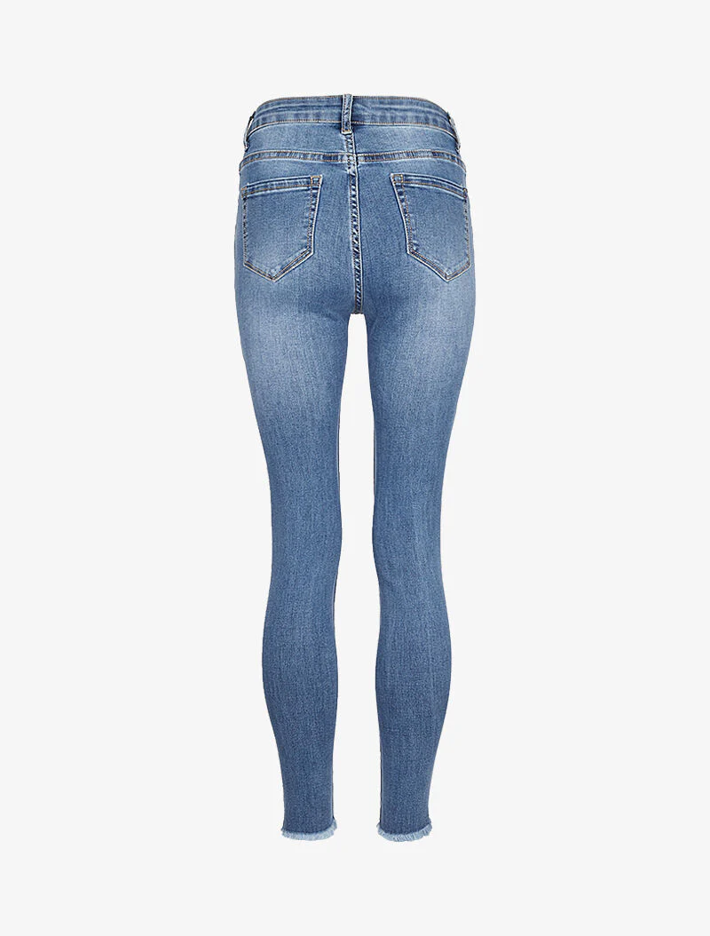 Jean skinny à bords effilochés - Denim clair - Image 4