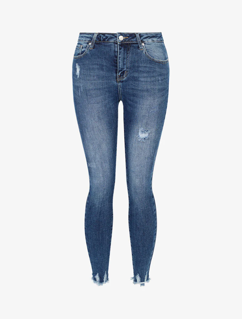 Jean skinny à bords effilochés - bleu denim - Image 2