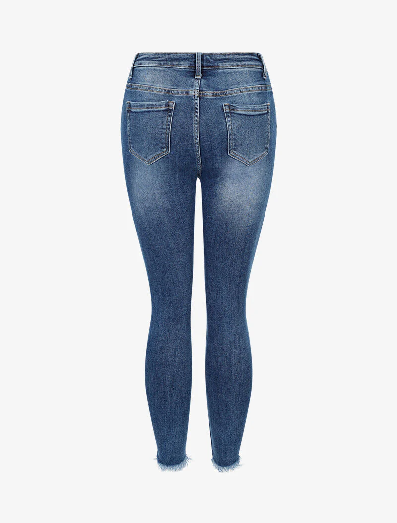 Jean skinny à bords effilochés - bleu denim - Image 3