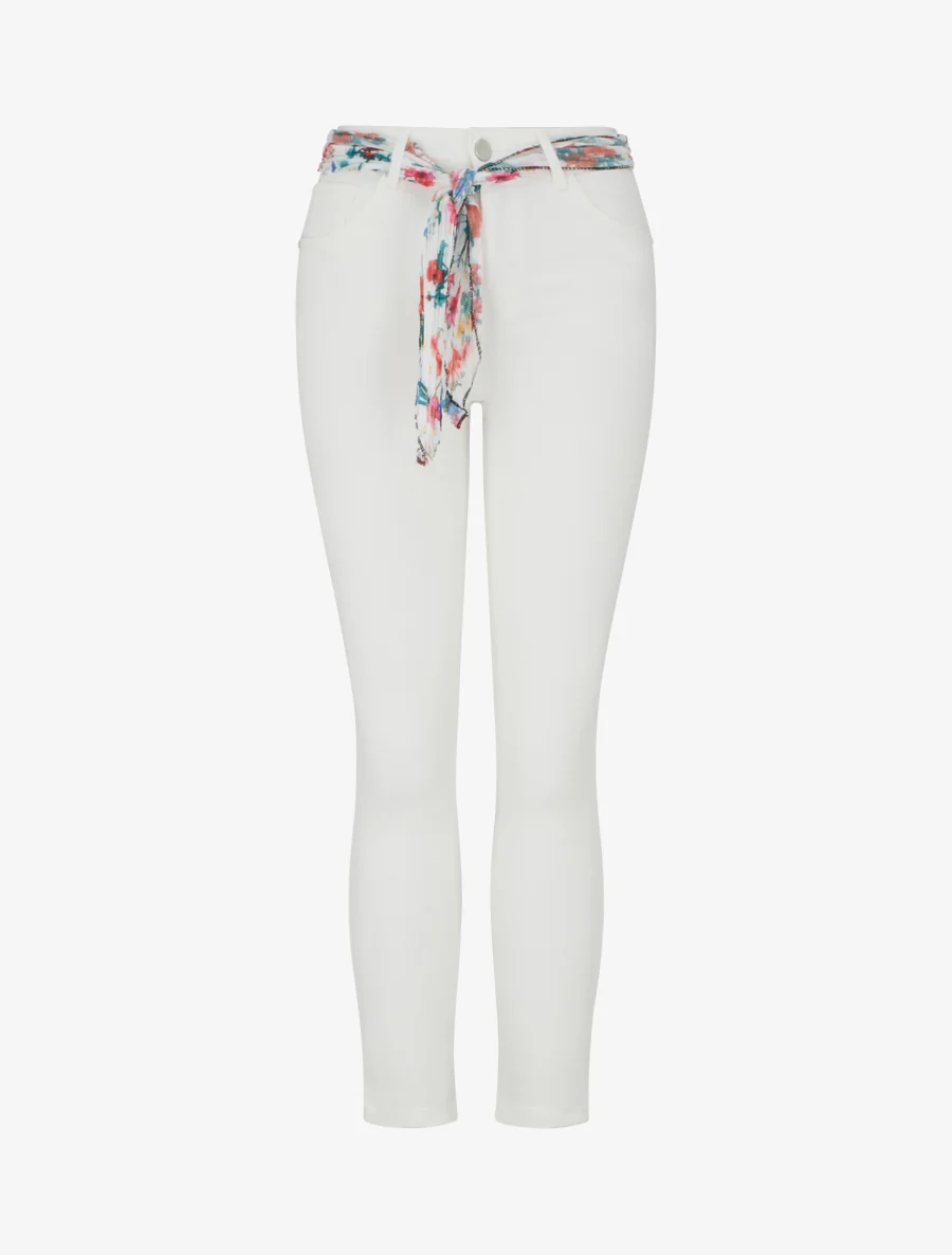 Jean skinny à ceinture imprimée - Blanc