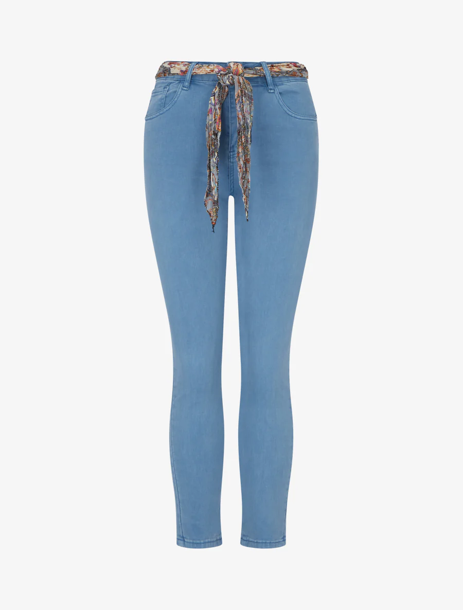 Jean skinny à ceinture imprimée - Bleu clair