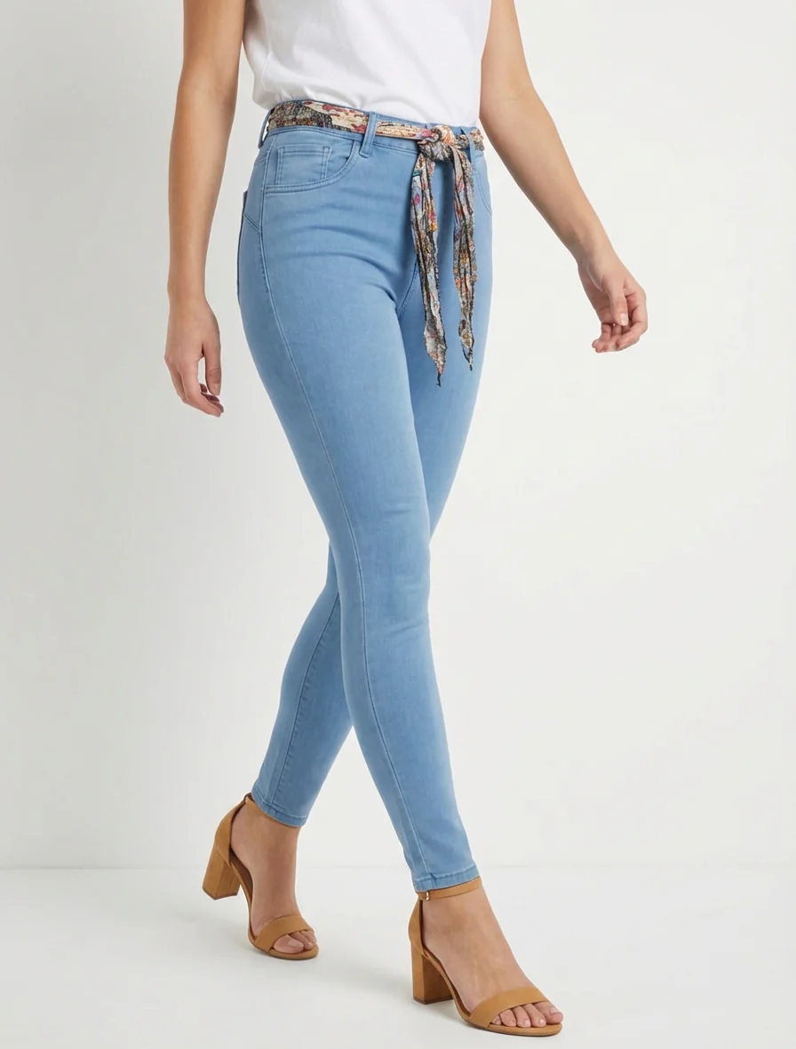 Jean skinny à ceinture imprimée - Bleu clair - Image 4