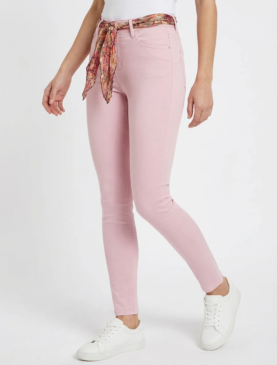 Jean skinny à ceinture imprimée - Rose pâle - Image 4