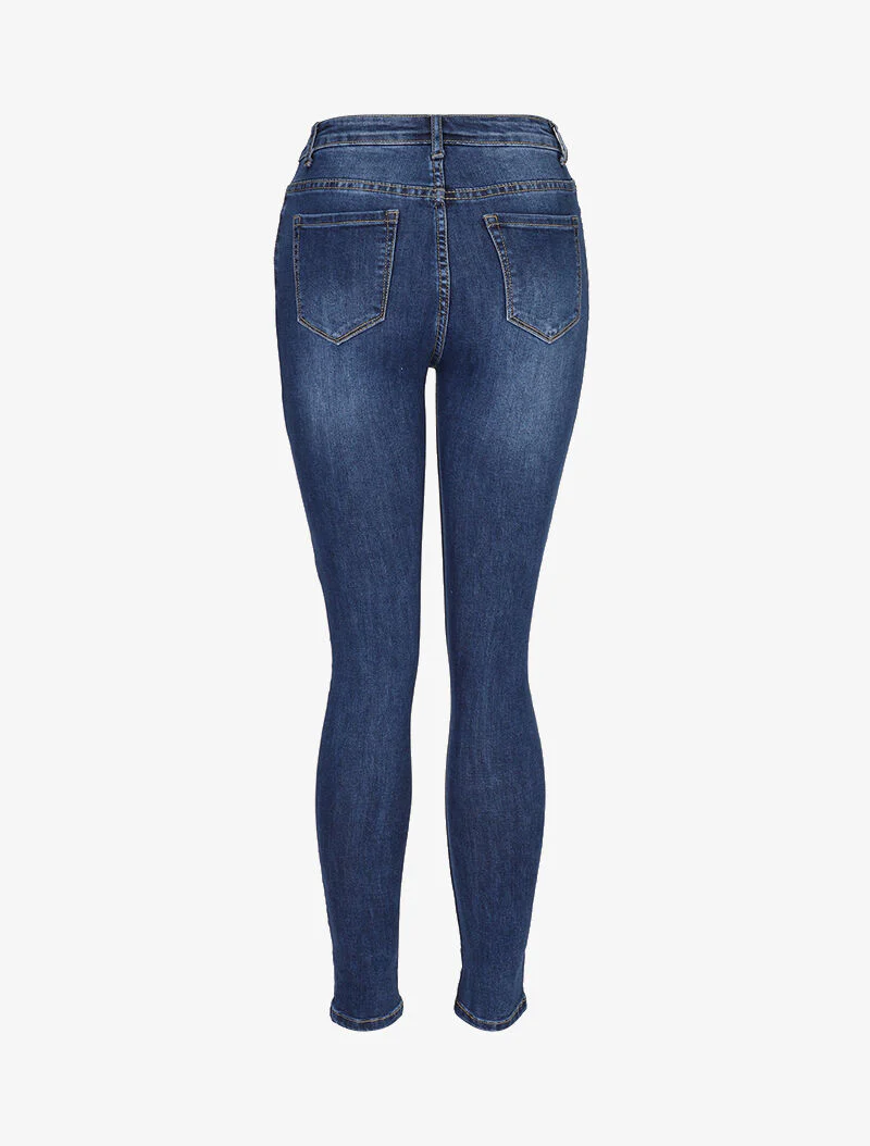 Jean skinny à déchirures doublées - bleu denim - Image 2