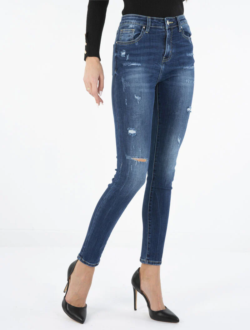 Jean skinny à découpes - bleu denim