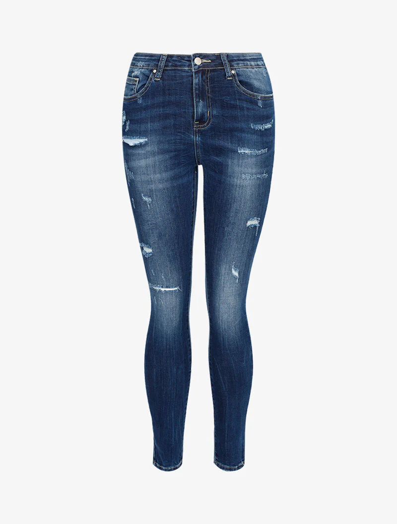Jean skinny à découpes - bleu denim - Image 2